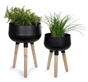Truu Design Black Large Metal Planters with Wooden Legs